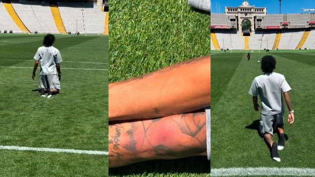 Raphinha se recorrió el Estadi Olímpic de rodillas