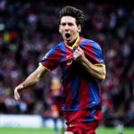 Leo Messi celebrando un gol con el Barça