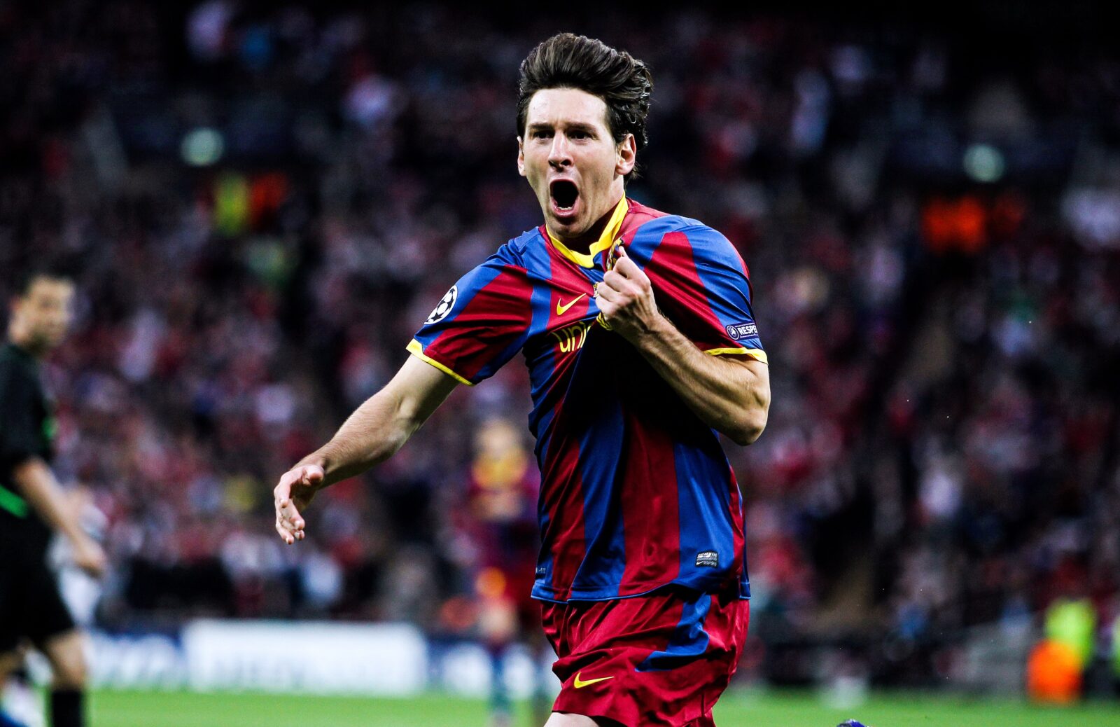 Leo Messi celebrando un gol con el Barça