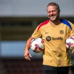 Flick en una sesión de entrenamiento del Barça durante la pasada campaña