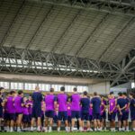 El FC Barcelona en el entrenamiento en Seúl.