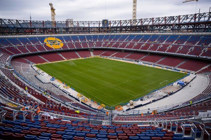 Imagen del Spotify Camp Nou con el césped instalado, antes de la negativa del Gamper