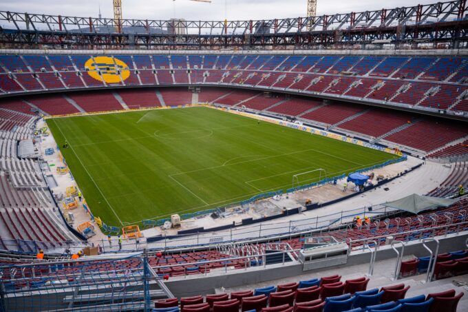 Estado actual de las obras del Spotify Campo, que hoy será inspeccionado por el Ayuntamiento de Barcelona.