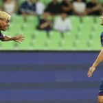 Gavi y Lamine celebrando en la victoria del Barça ante el Daegu FC