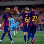 Lamine Yamal, Gavi y Dro en el partido del Barça ante el Daegu FC