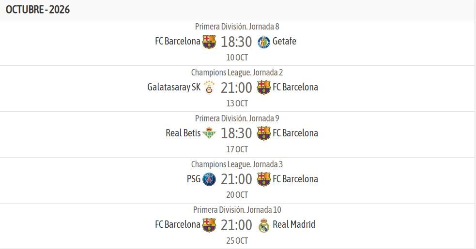 Calendario octubre