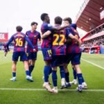 Celebración de gol del Barça Atlètic