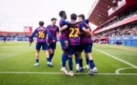 Celebración de gol del Barça Atlètic