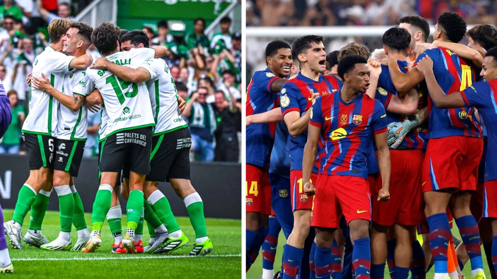 Racing y Barça celebrando goles
