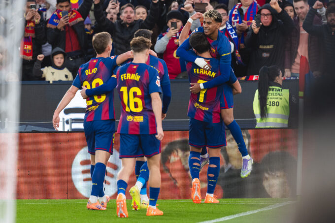 Celebración del gol de Ferran y asistencia de Lamine en el Barça 4-0 Athletic Club