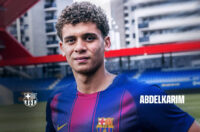 Hamza Abdelkarim en su presentación con el Barça Atlètic