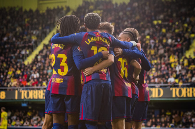 El grupo celebrando el último gol de la victoria ante el Villarreal