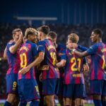 Los jugadores del Barça en Montjuic.