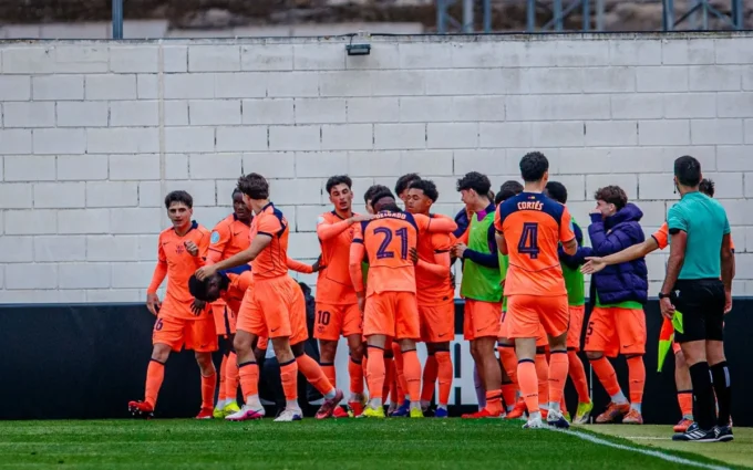 Joaquín Delgado lideró la victoria del Barça B ante el Valencia B con un doblete. Foto: FCB