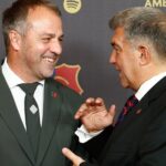 Hansi Flick junto a Joan Laporta. Foto: MARCA